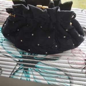 Evening clutch~black/ gold with crystals/ hanging